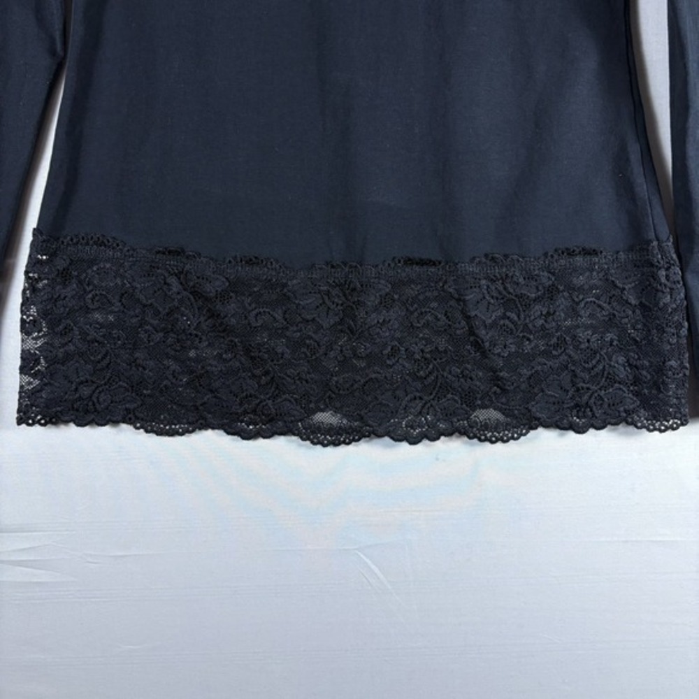 Sundance Womens Black Turtleneck Long Sleeve Lace Hem Stretch Casual‎ PXS - Picture 3 of 5